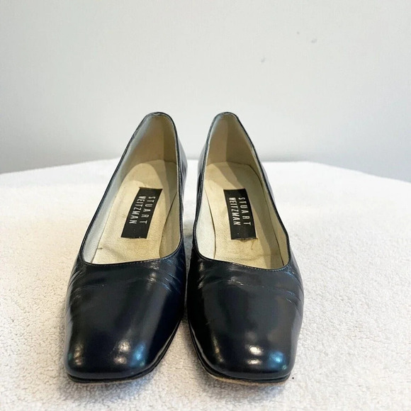 STUART WEITZMAN Womens Black Pumps 6.5 S SPAIN Square Toe Heels Leather Classic - Picture 4 of 10
